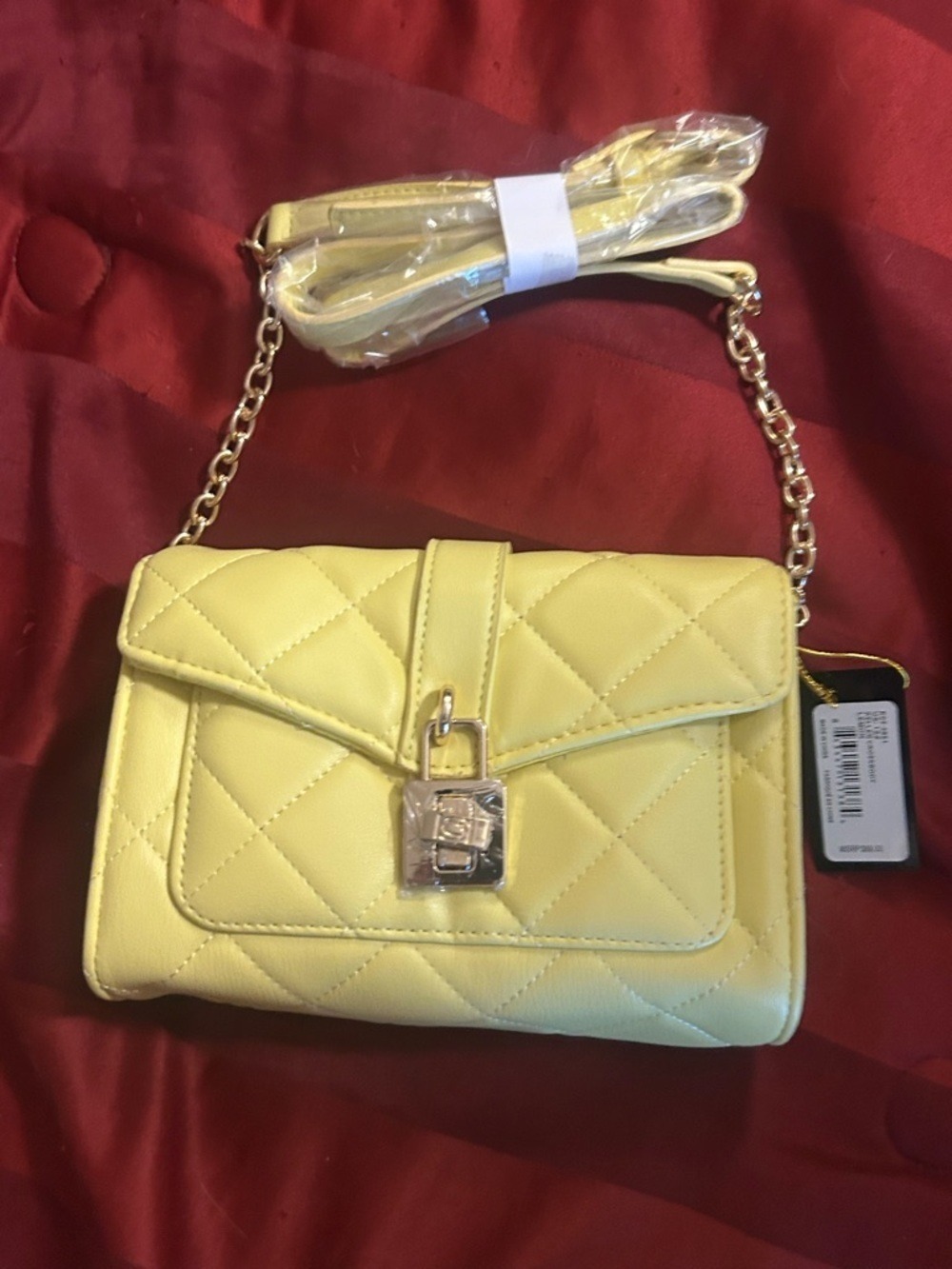 Quilted Lock-Front Shoulder Bag in Pale Yellow